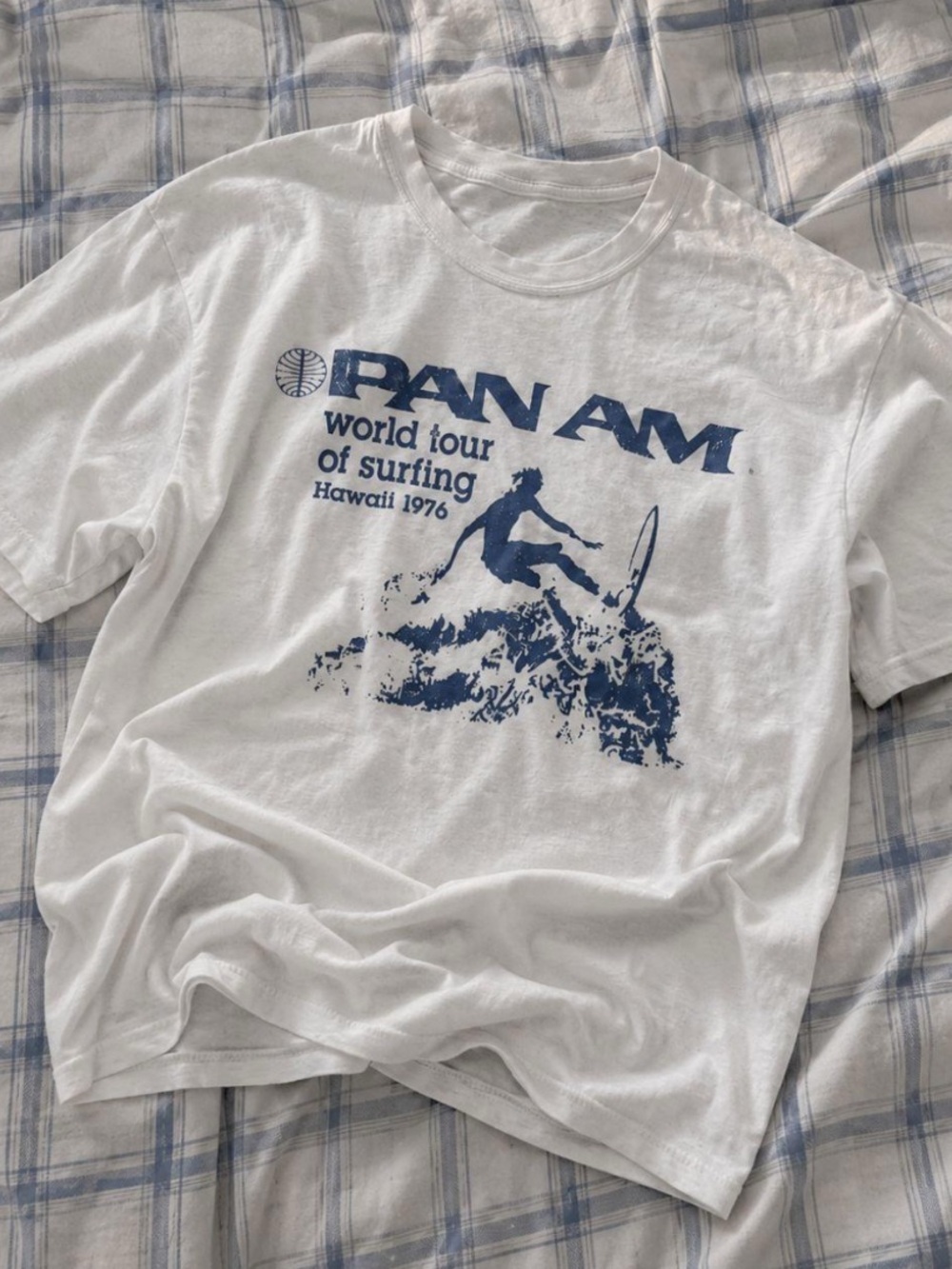 Gildan White T-Shirt with Blue Surf Graphic